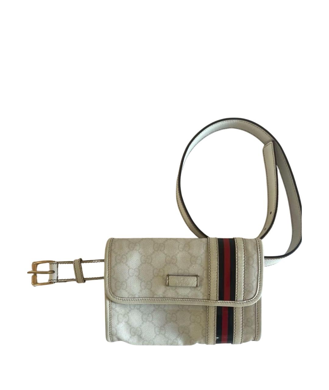 GUCCI Белая поясная сумка из канвы, фото 1