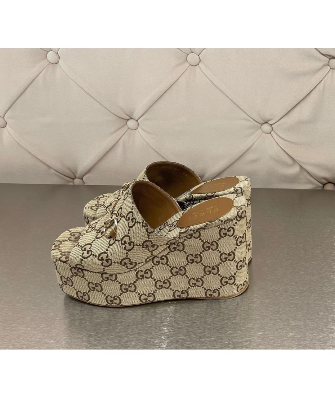 GUCCI Бежевые текстильные босоножки, фото 3