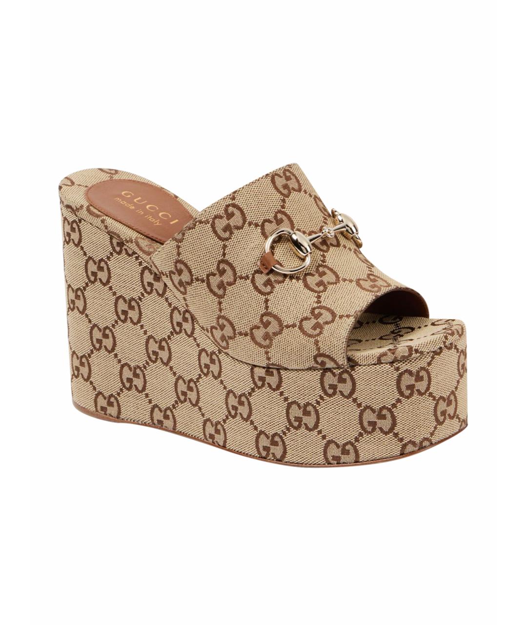 GUCCI Бежевые текстильные босоножки, фото 1