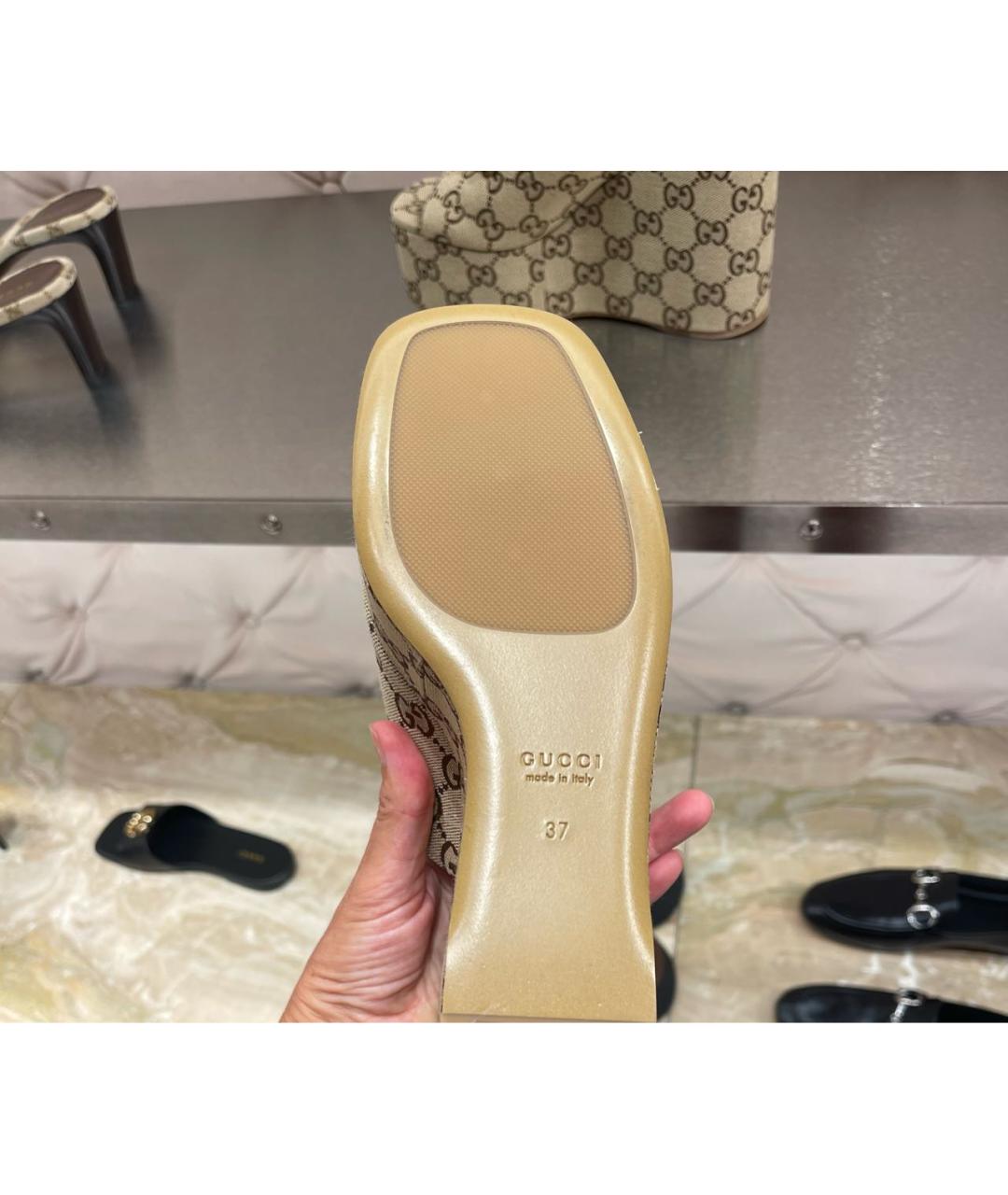 GUCCI Бежевые текстильные босоножки, фото 4