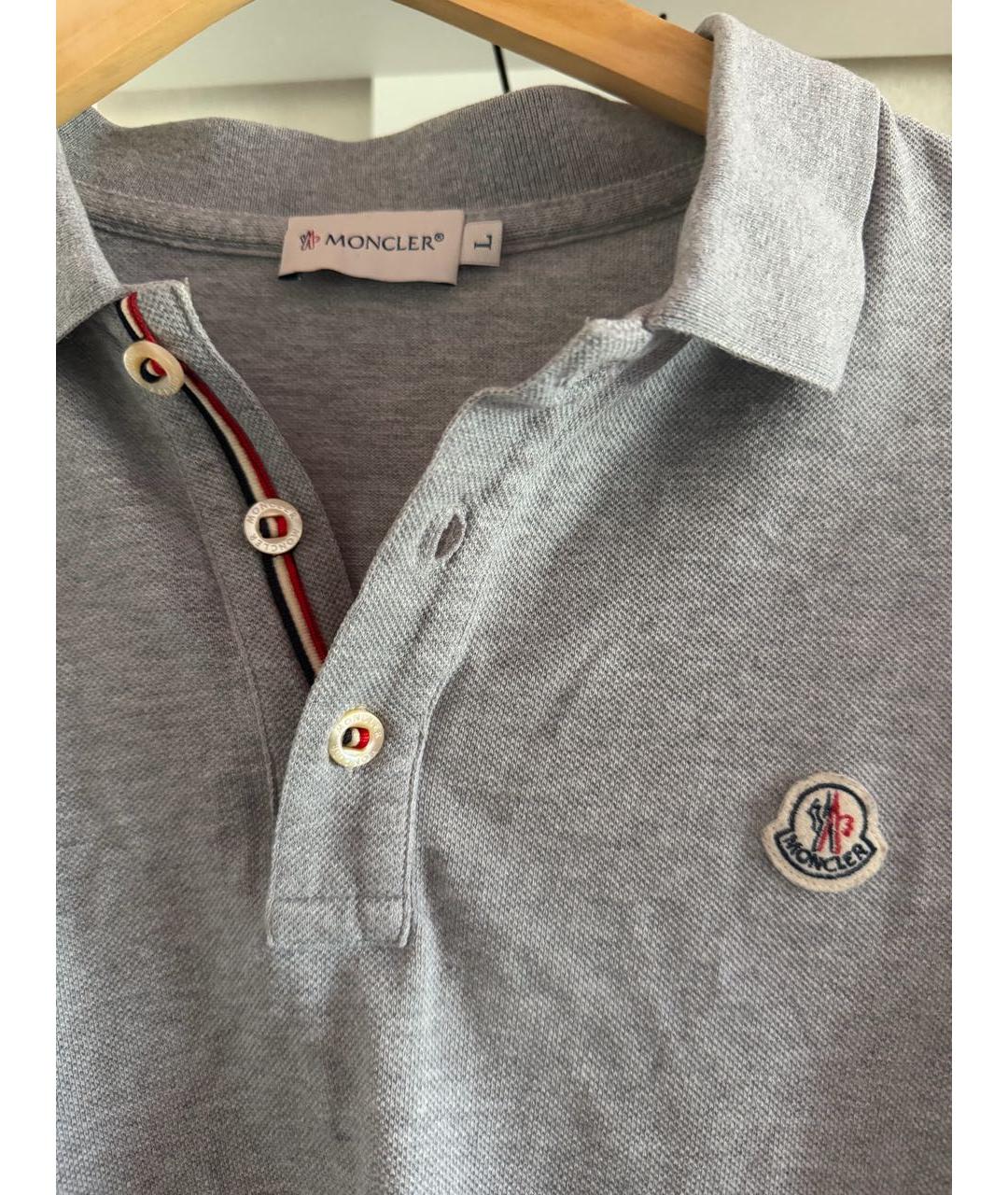 MONCLER Серое хлопковое поло с коротким рукавом, фото 3