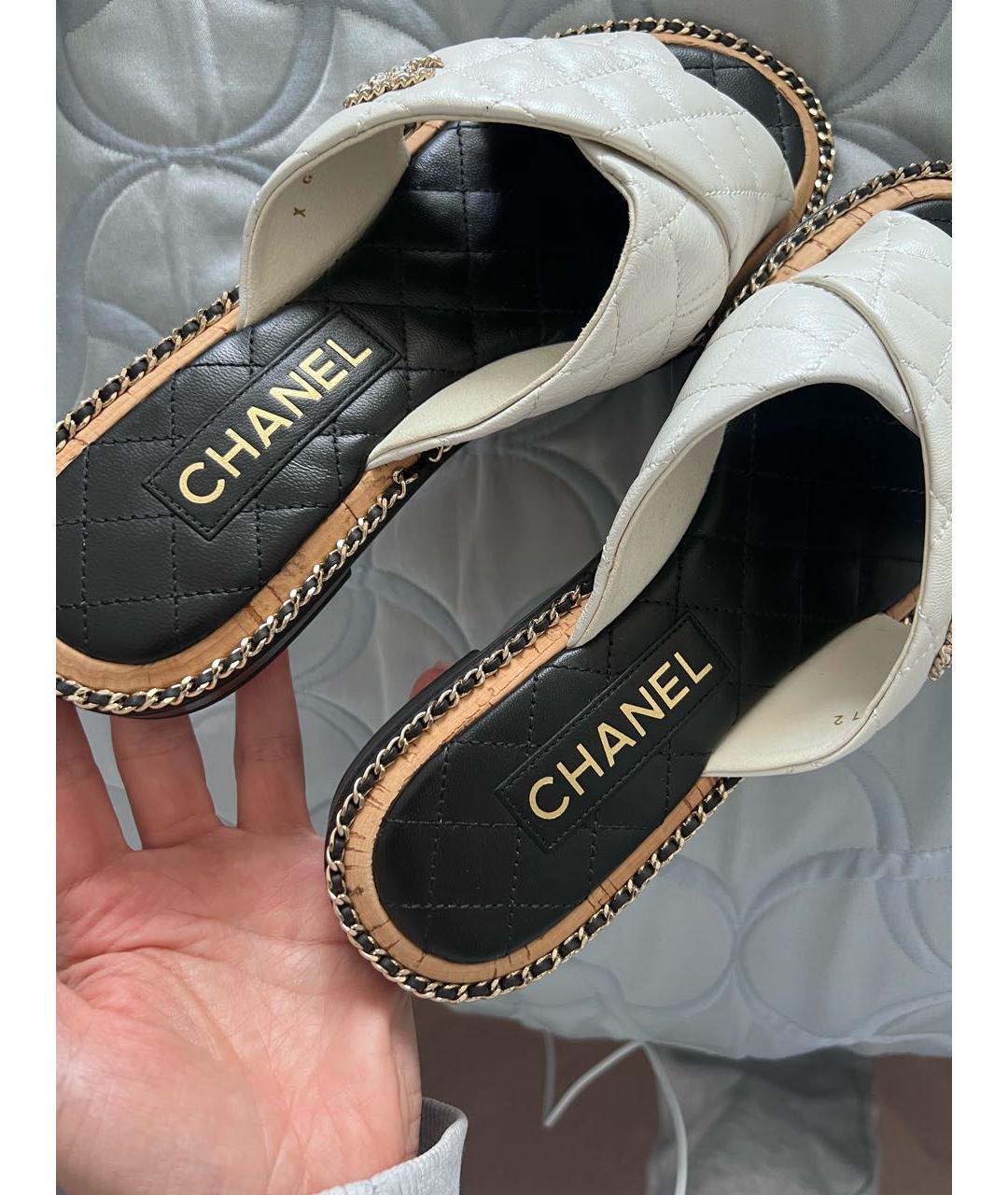 CHANEL Белые кожаные сандалии, фото 7
