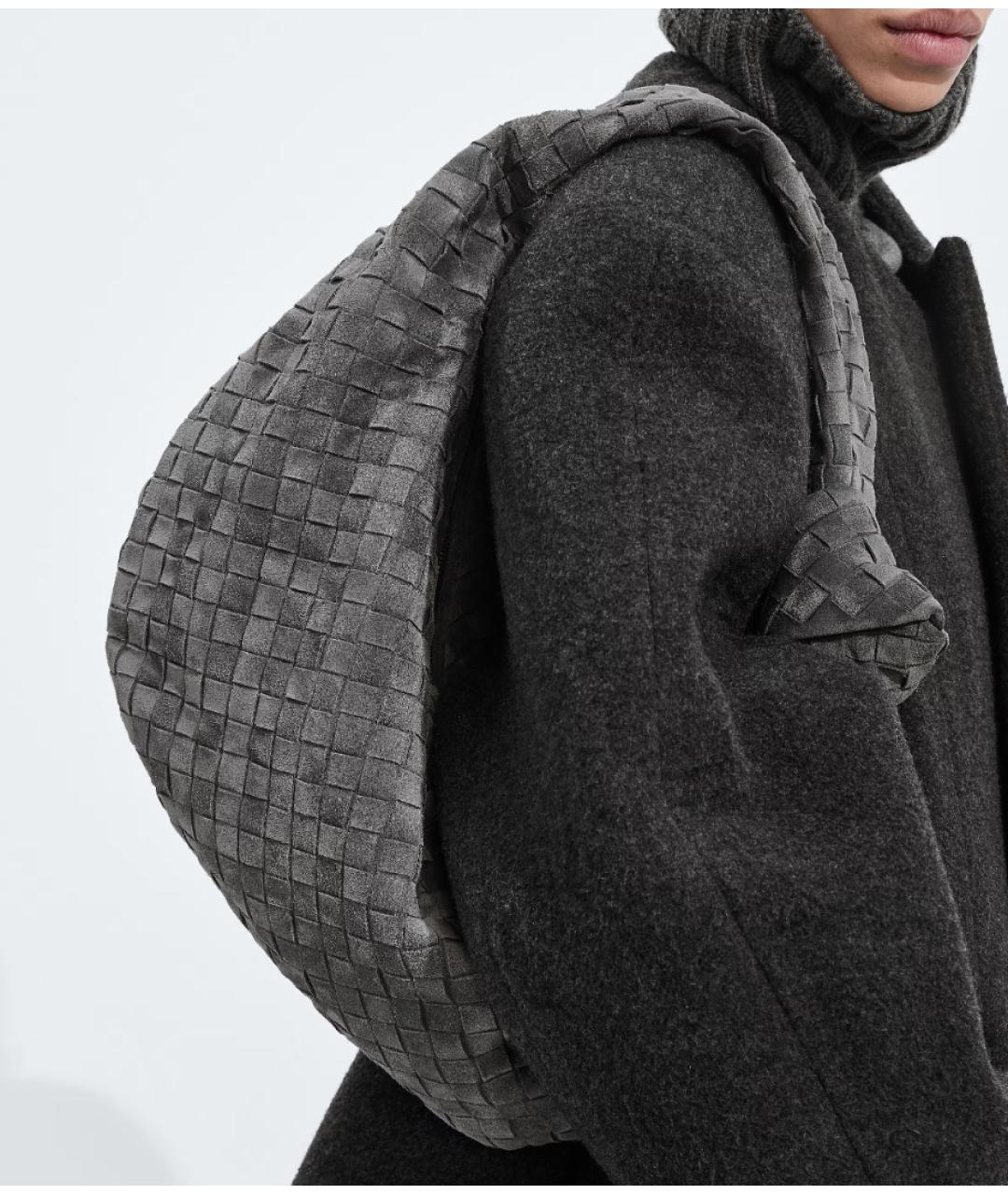 BOTTEGA VENETA Серая кожаная сумка с короткими ручками, фото 4