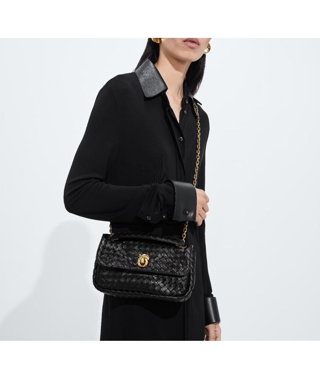 BOTTEGA VENETA Черная кожаная сумка через плечо, фото 3