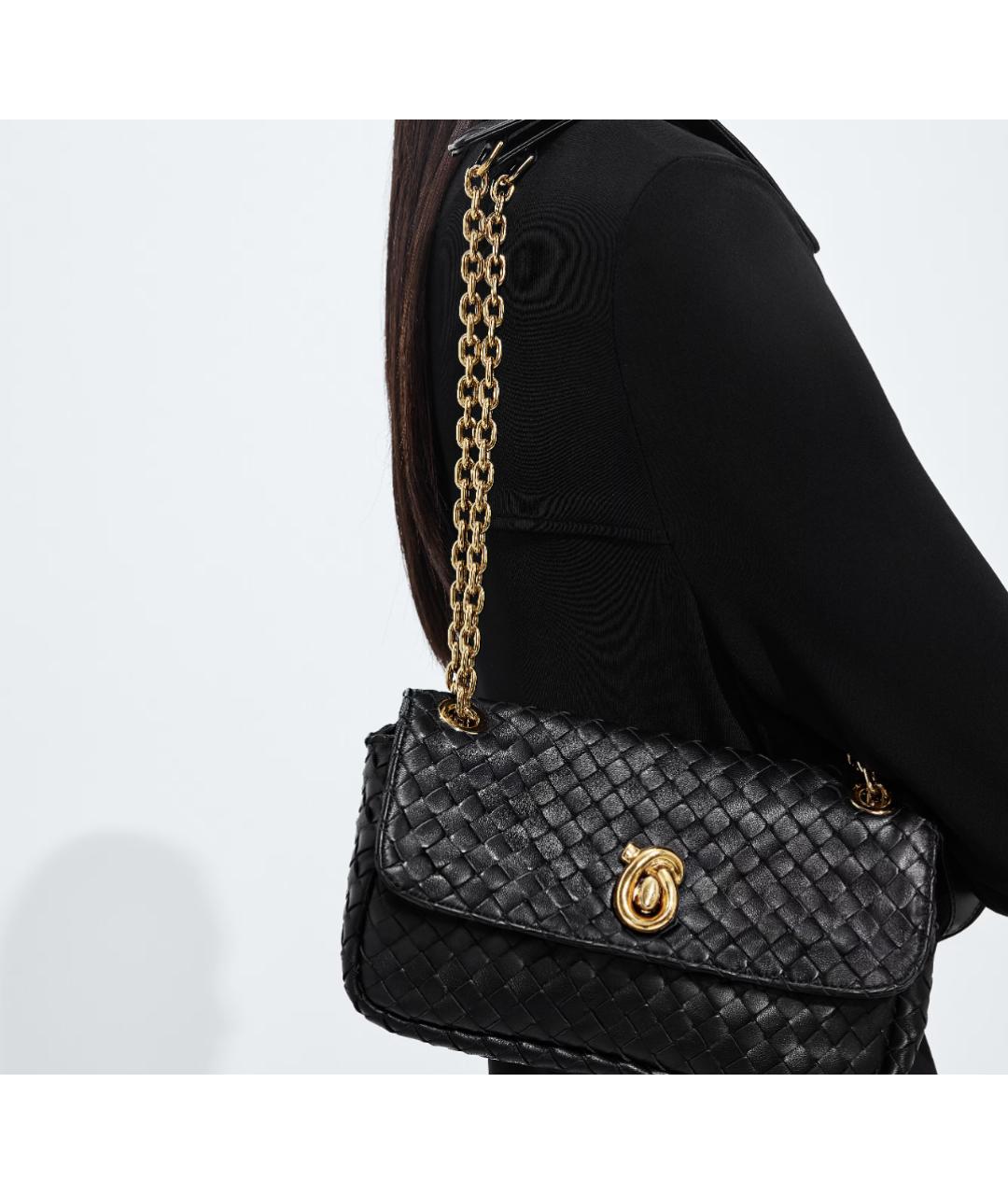 BOTTEGA VENETA Черная кожаная сумка через плечо, фото 7