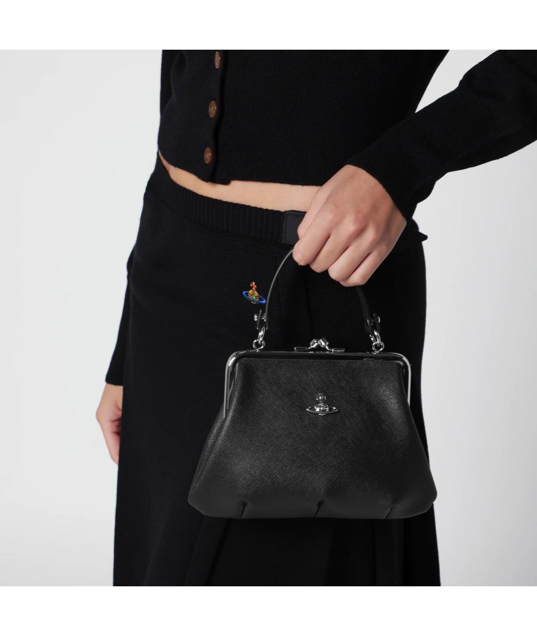 VIVIENNE WESTWOOD Черная сумка с короткими ручками из искусственной кожи, фото 3