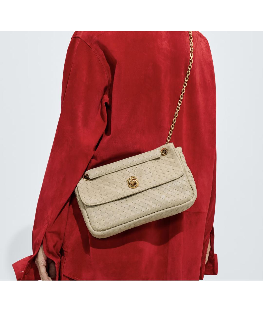 BOTTEGA VENETA Бежевая сумка через плечо из канвы, фото 3