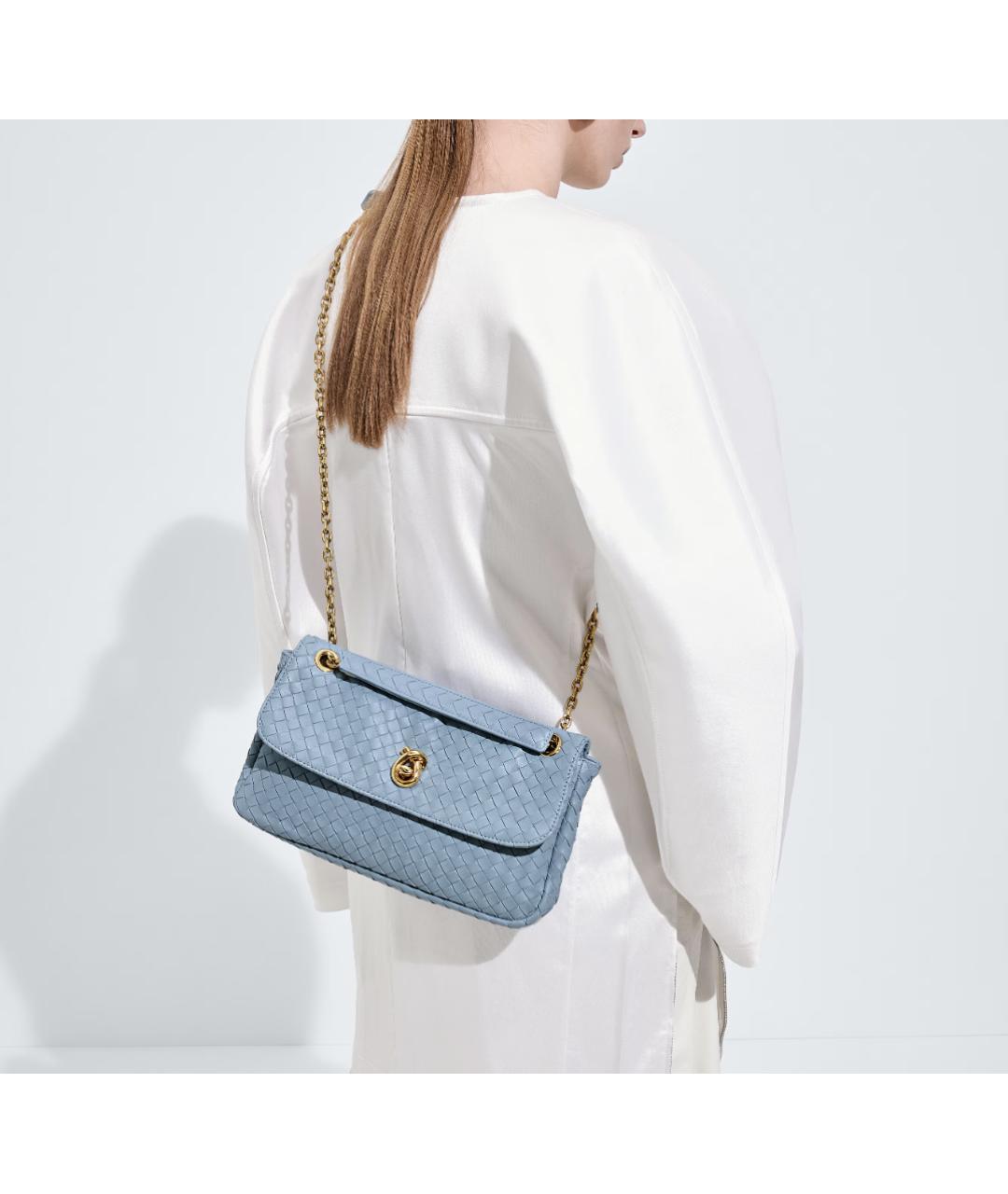 BOTTEGA VENETA Голубая кожаная сумка через плечо, фото 6