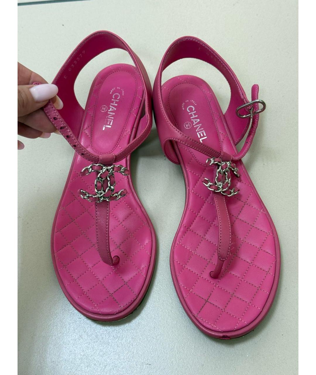 CHANEL Розовые кожаные сандалии, фото 2