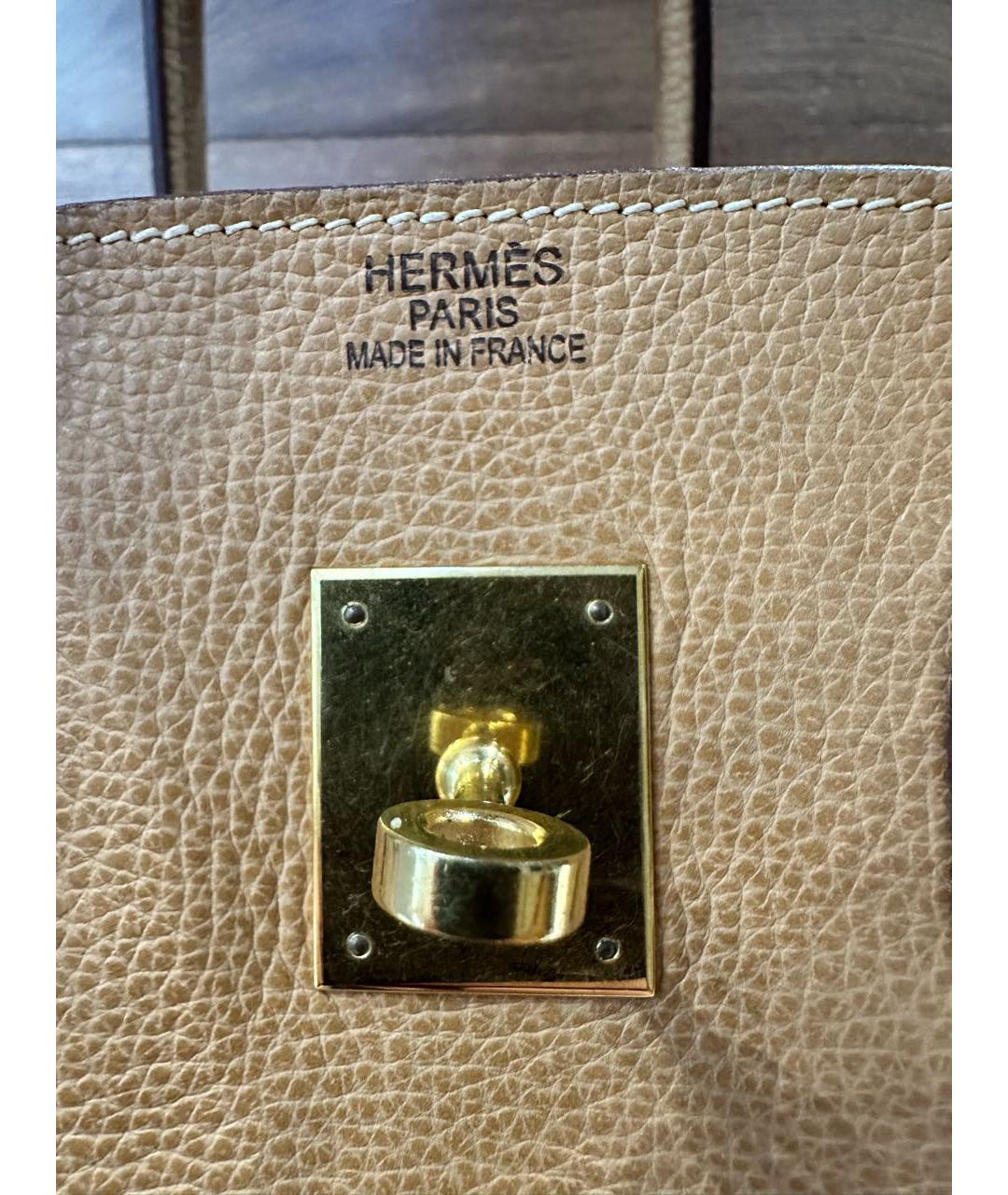 HERMES Горчичная кожаная сумка с короткими ручками, фото 6