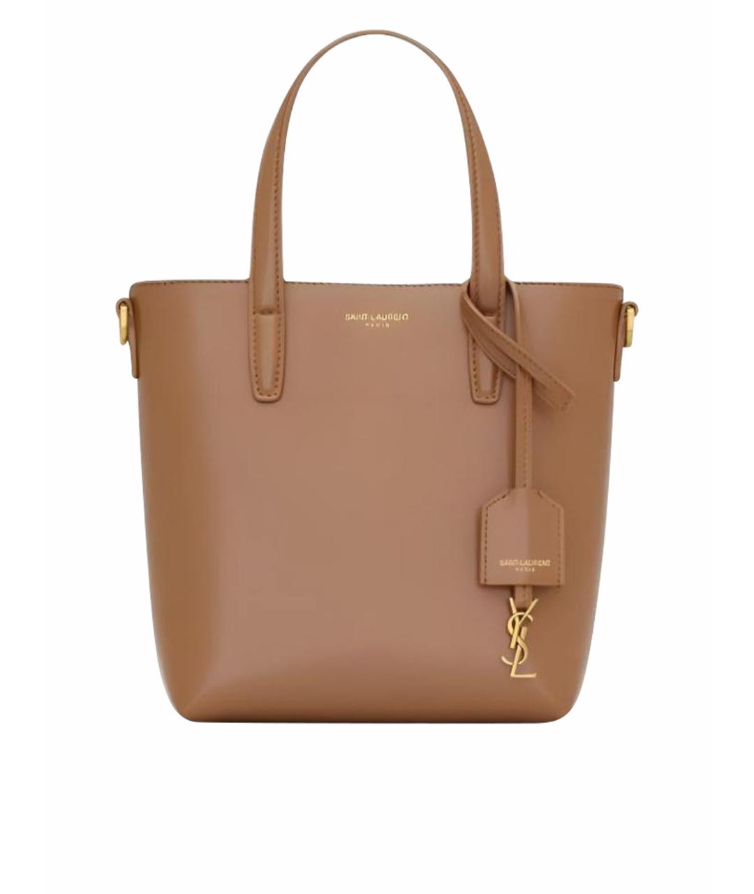 SAINT LAURENT Коричневая кожаная сумка с короткими ручками, фото 1