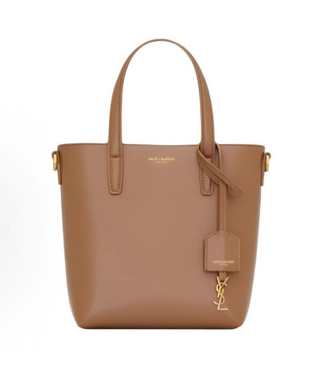 SAINT LAURENT Коричневая кожаная сумка с короткими ручками, фото 5