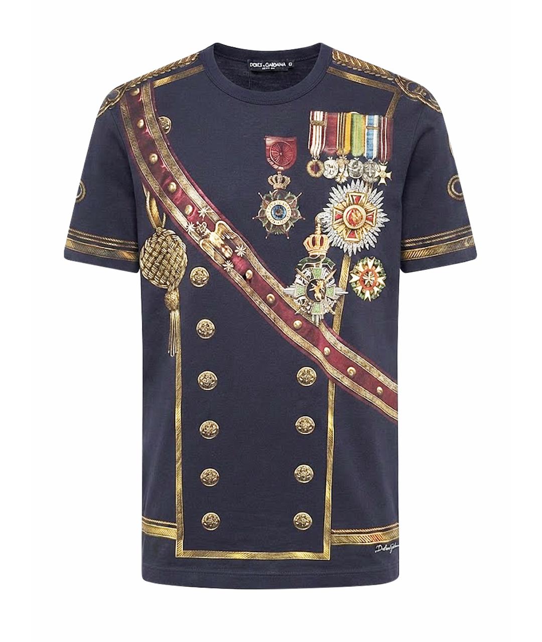 DOLCE&GABBANA Темно-синяя хлопковая футболка, фото 1
