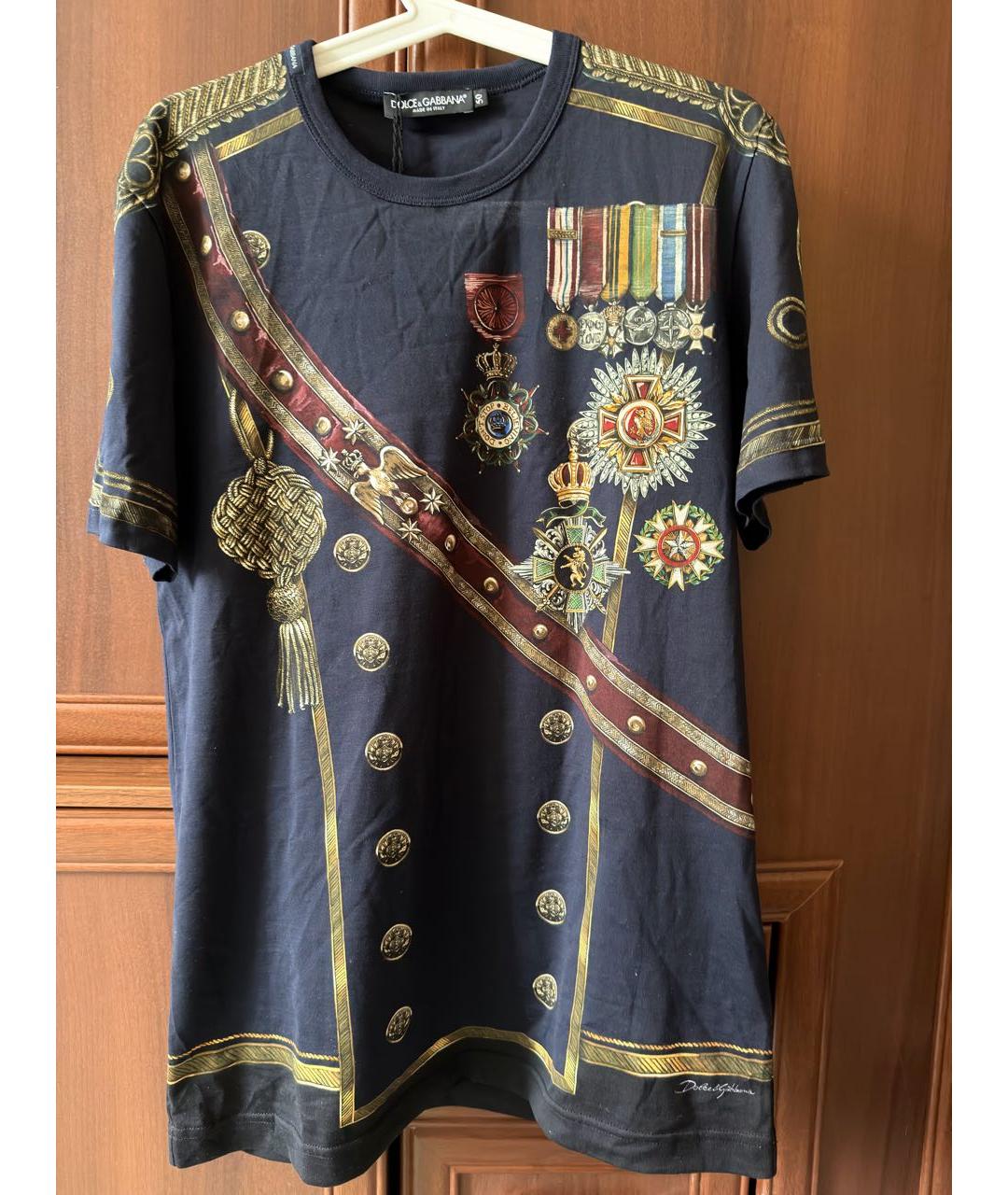 DOLCE&GABBANA Темно-синяя хлопковая футболка, фото 6