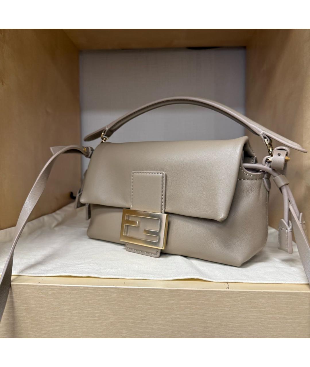 FENDI Бежевая кожаная сумка через плечо, фото 2