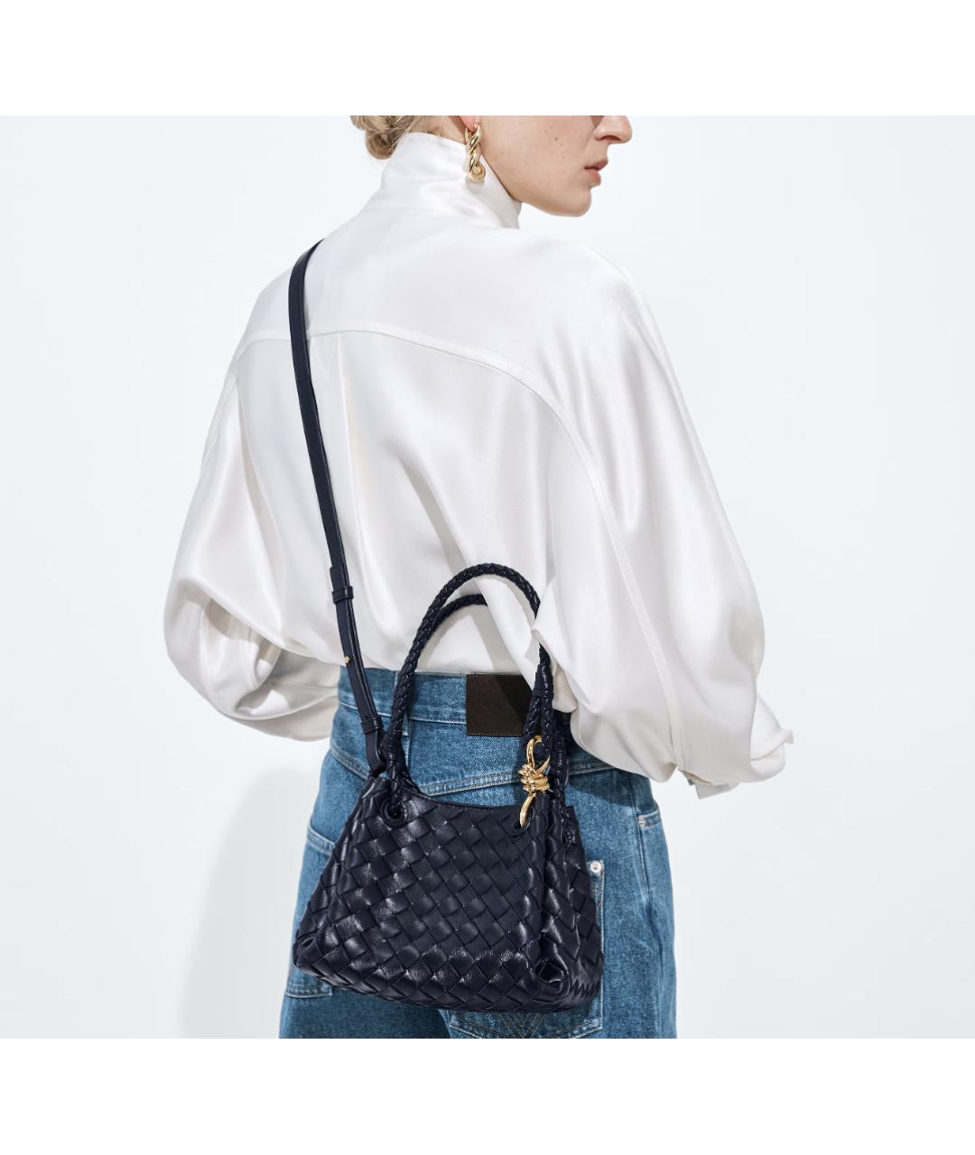 BOTTEGA VENETA Темно-синяя кожаная сумка тоут, фото 5