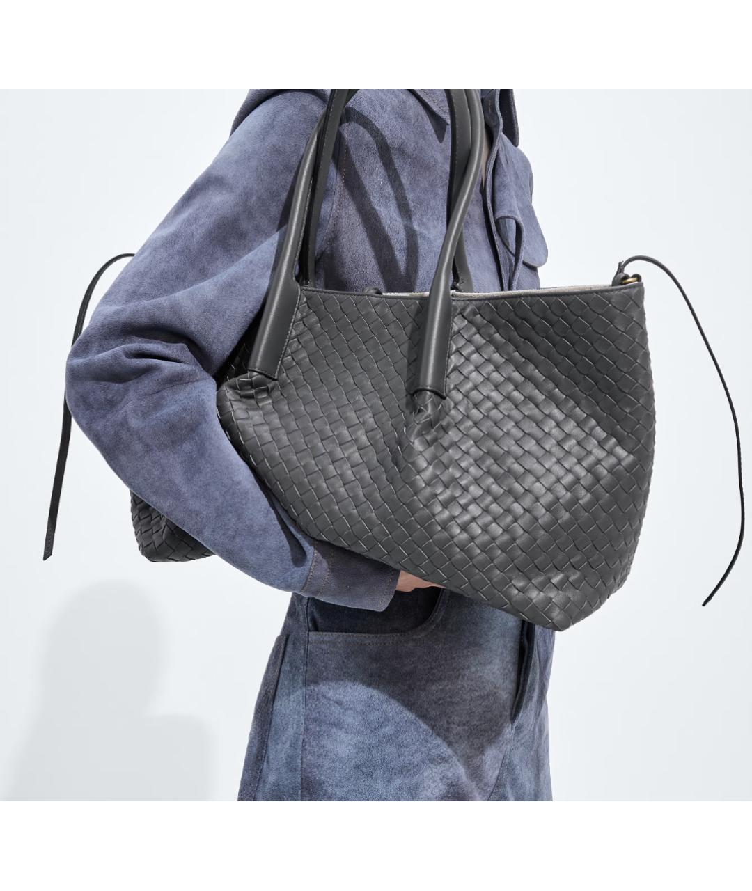 BOTTEGA VENETA Серая кожаная сумка тоут, фото 7