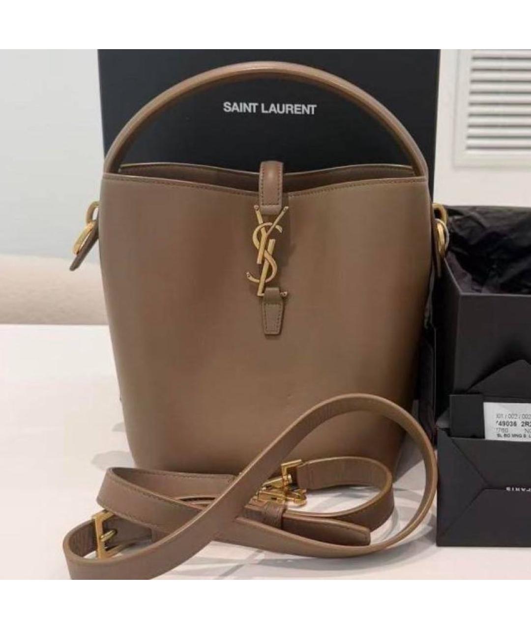 SAINT LAURENT Коричневая кожаная сумка через плечо, фото 3