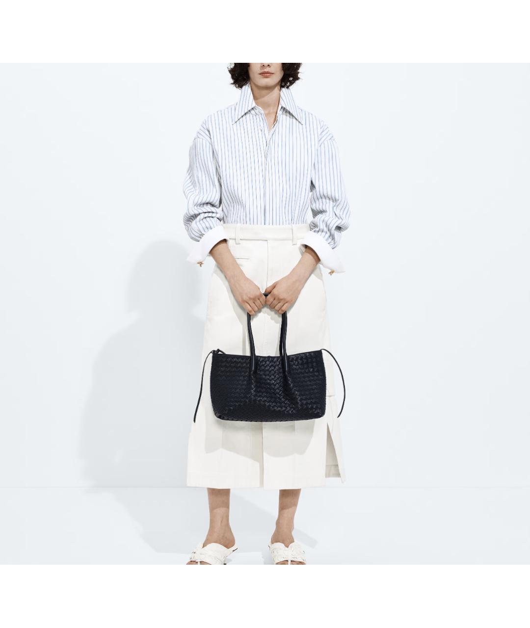 BOTTEGA VENETA Темно-синяя кожаная сумка тоут, фото 7