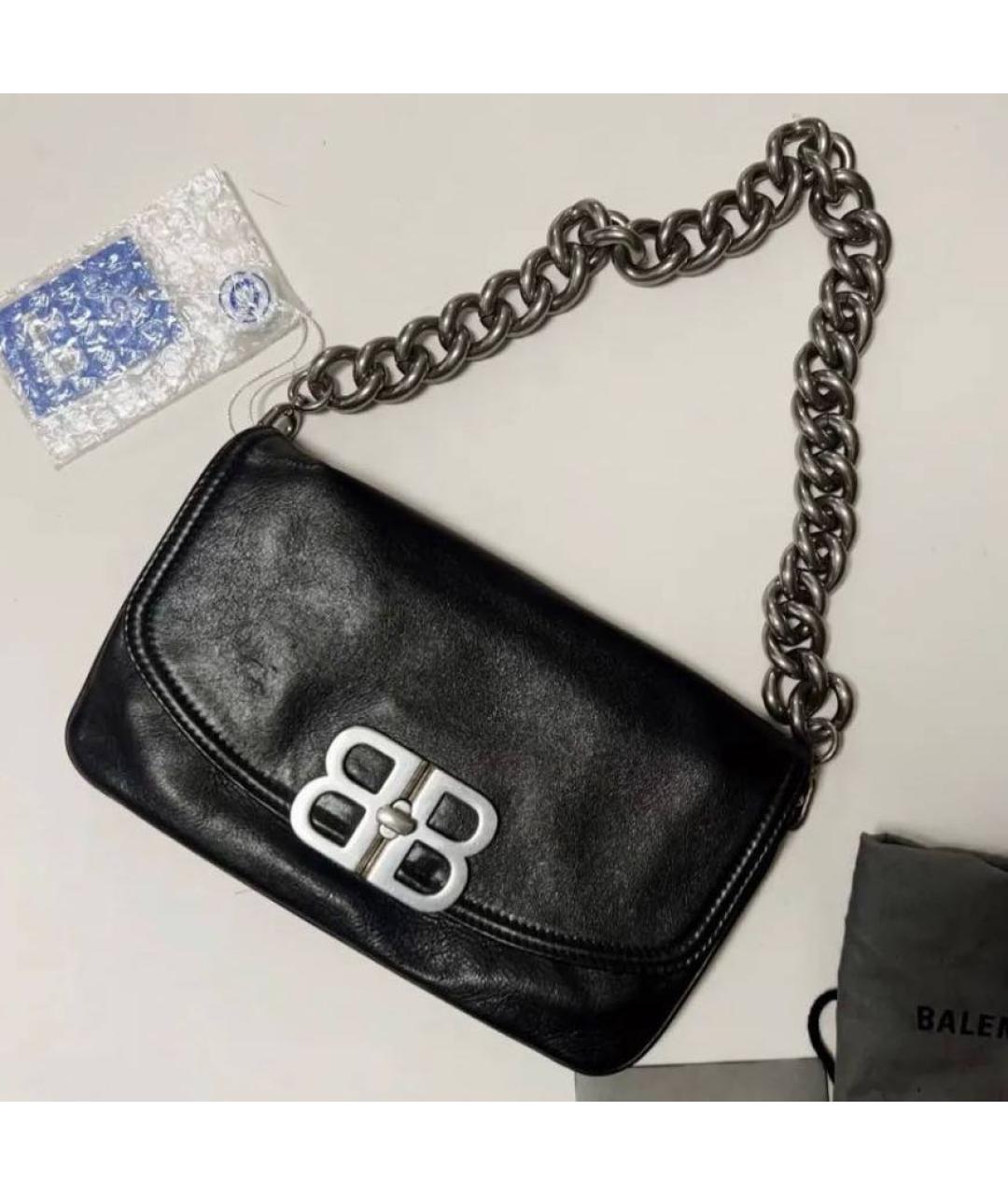 BALENCIAGA Черная кожаная сумка через плечо, фото 4