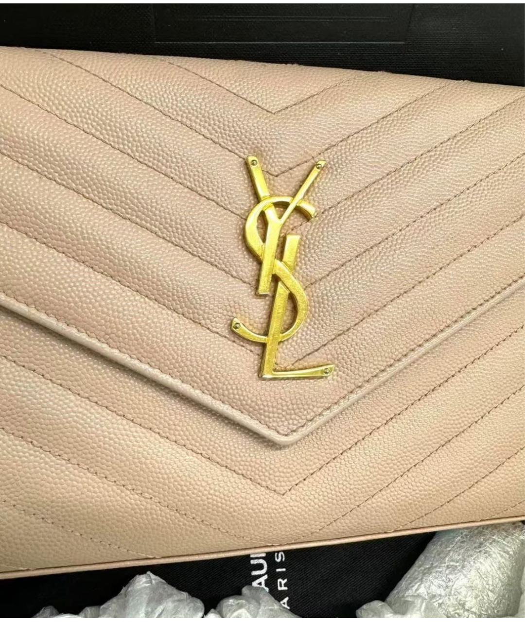 SAINT LAURENT Бежевая кожаная сумка через плечо, фото 4