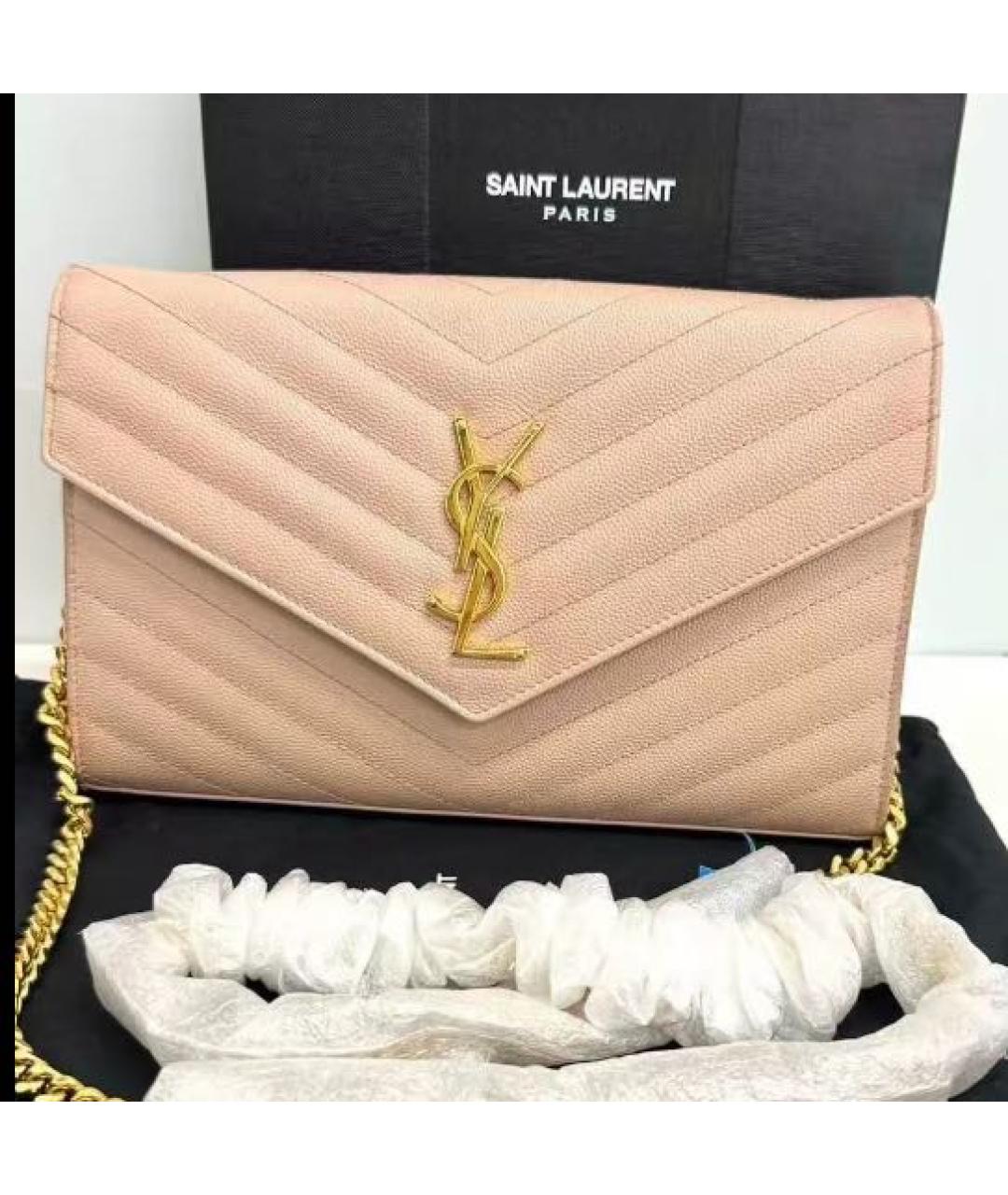 SAINT LAURENT Бежевая кожаная сумка через плечо, фото 3