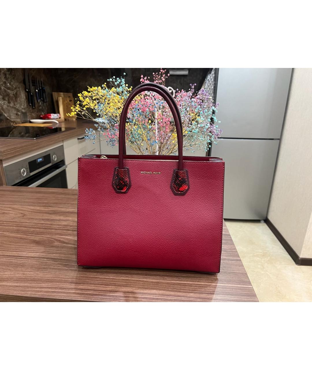 MICHAEL MICHAEL KORS Бордовая кожаная сумка тоут, фото 5