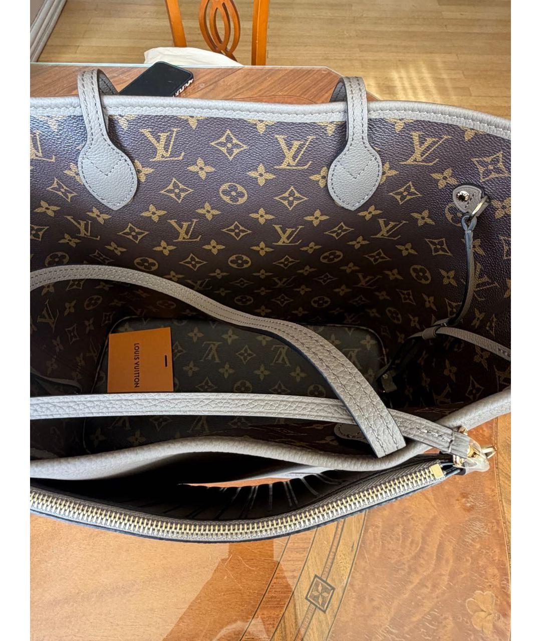 LOUIS VUITTON Серая кожаная сумка тоут, фото 5