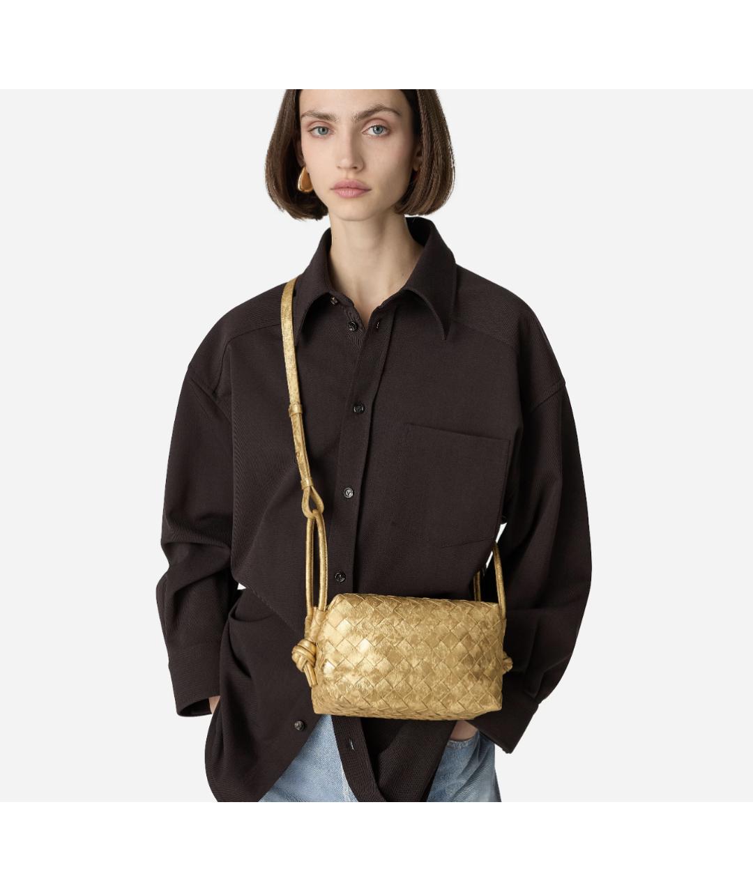 BOTTEGA VENETA Золотая кожаная сумка через плечо, фото 4