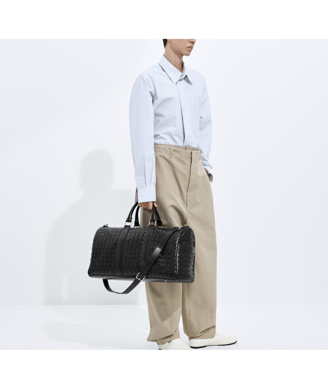 BOTTEGA VENETA Черная кожаная дорожная/спортивная сумка, фото 2