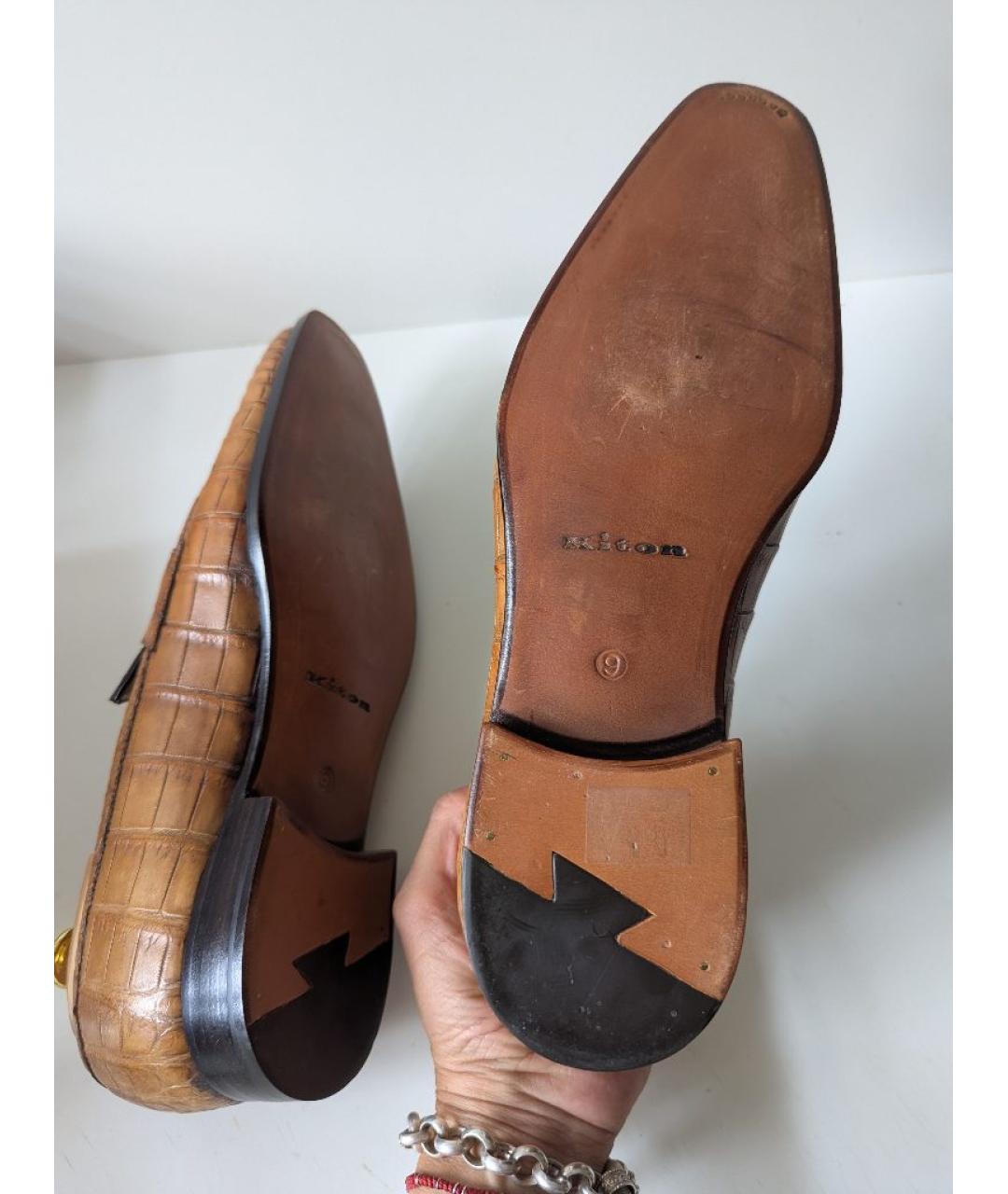 KITON Коричневые лоферы из кожи аллигатора, фото 8