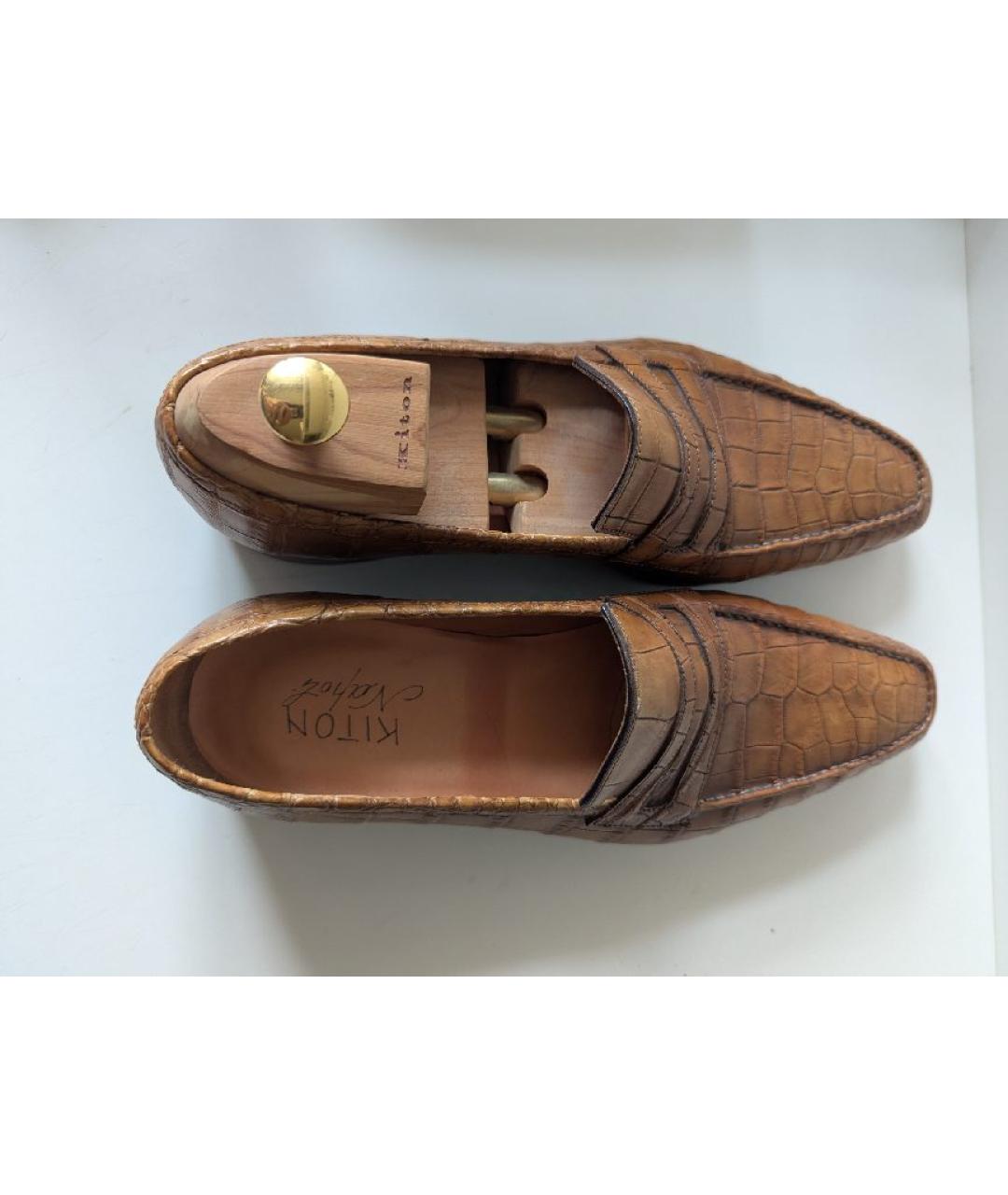 KITON Коричневые лоферы из кожи аллигатора, фото 7