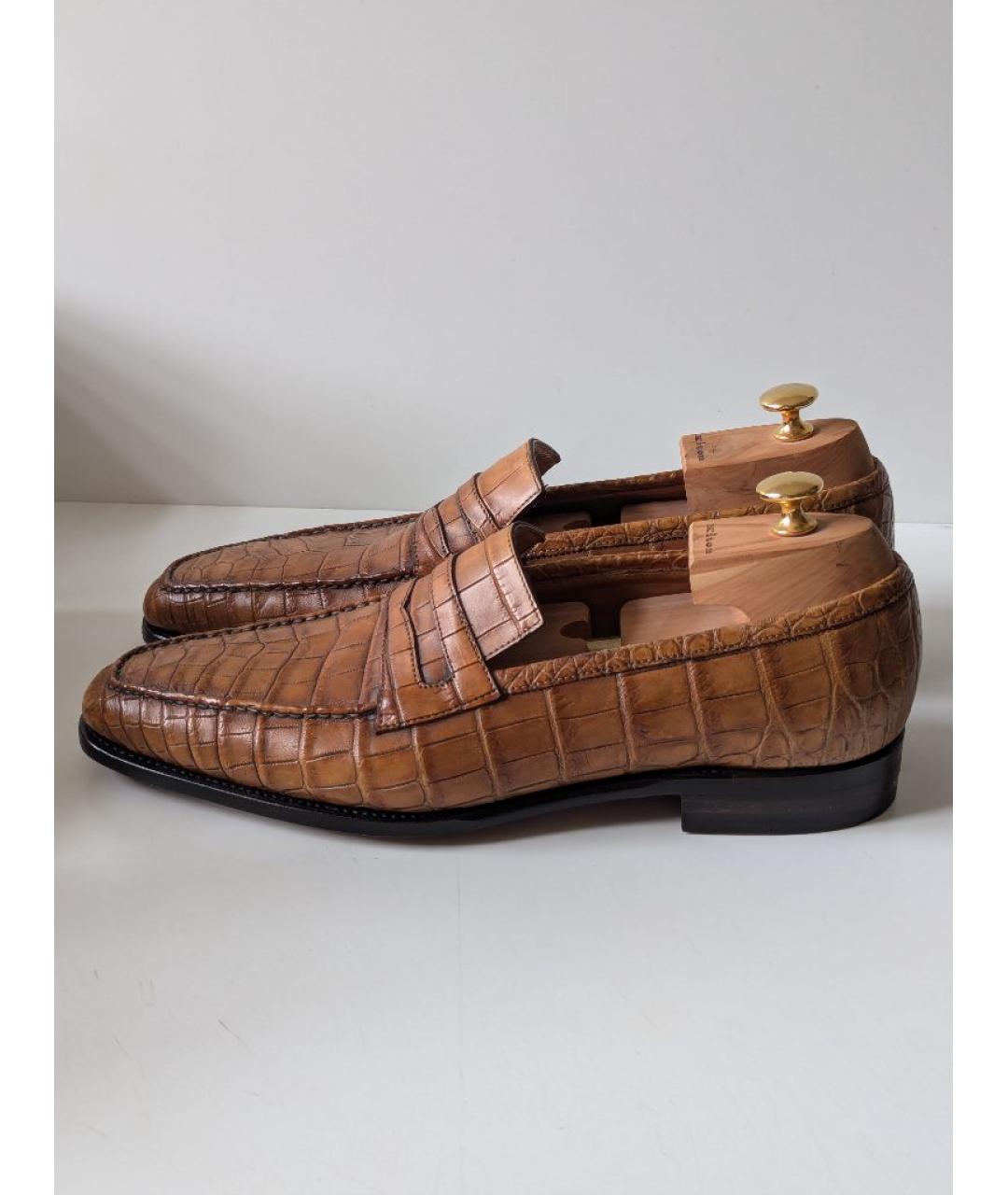 KITON Коричневые лоферы из кожи аллигатора, фото 9