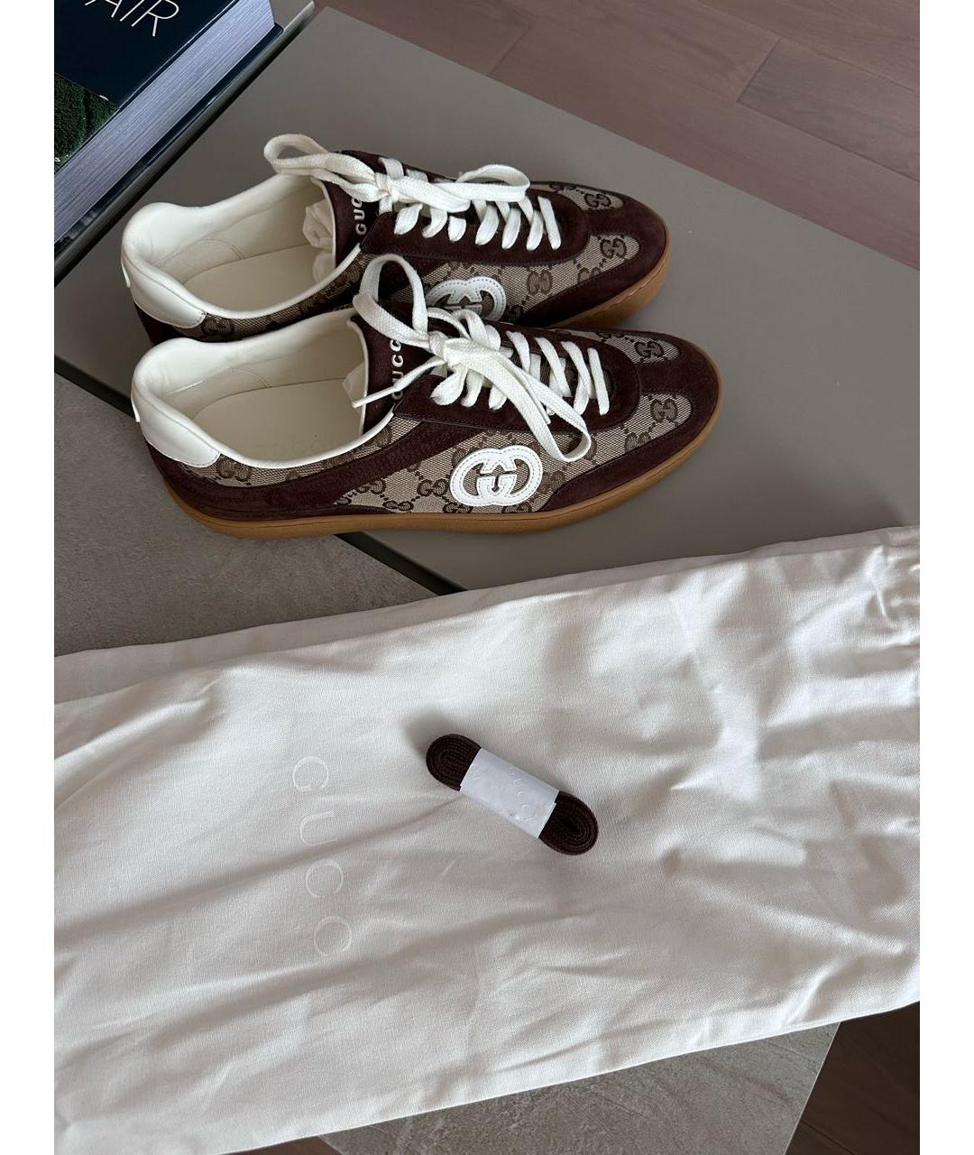 GUCCI Коричневые кожаные низкие кроссовки / кеды, фото 5