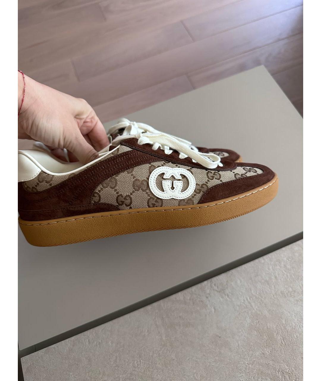 GUCCI Коричневые кожаные низкие кроссовки / кеды, фото 7