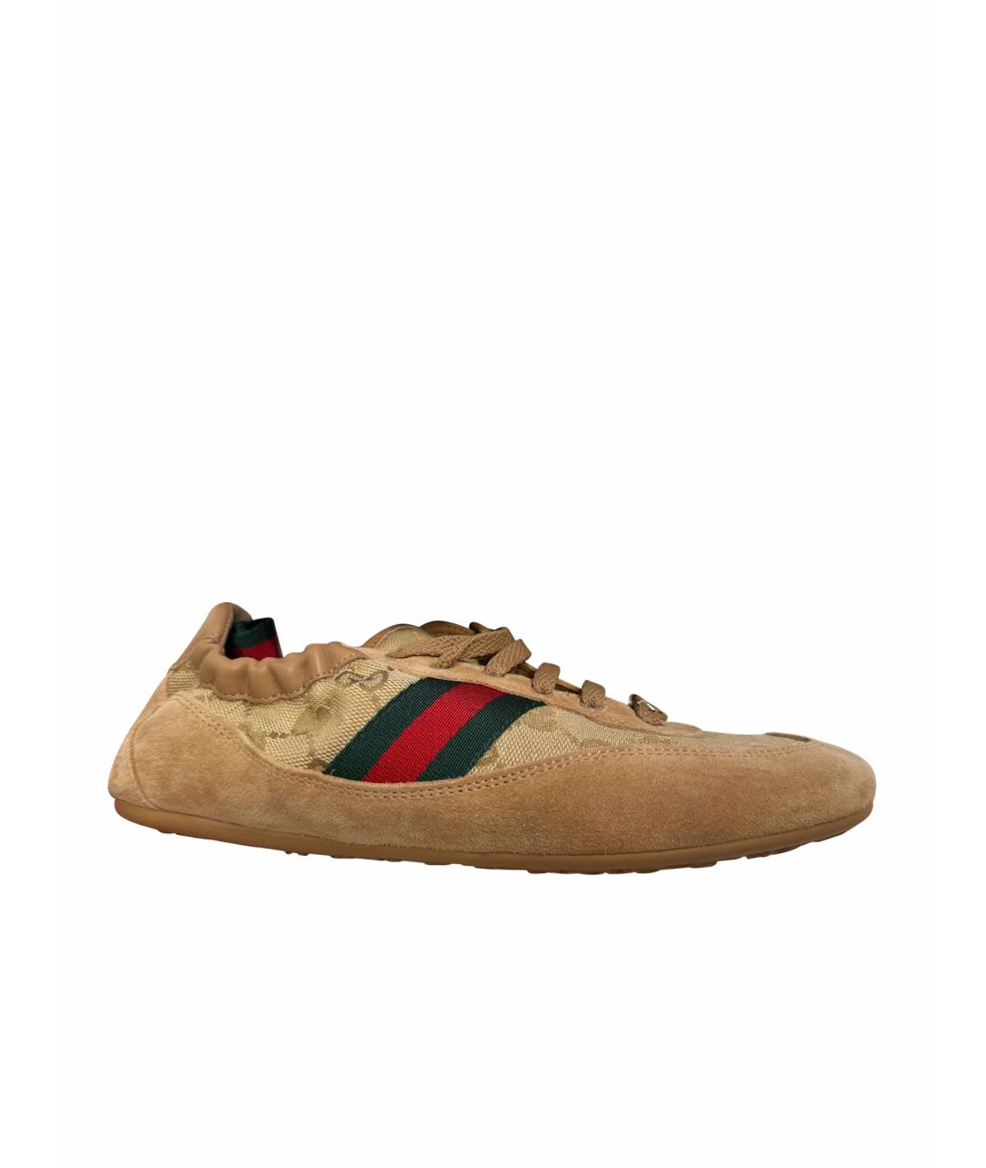 GUCCI Бежевые замшевые кеды, фото 1