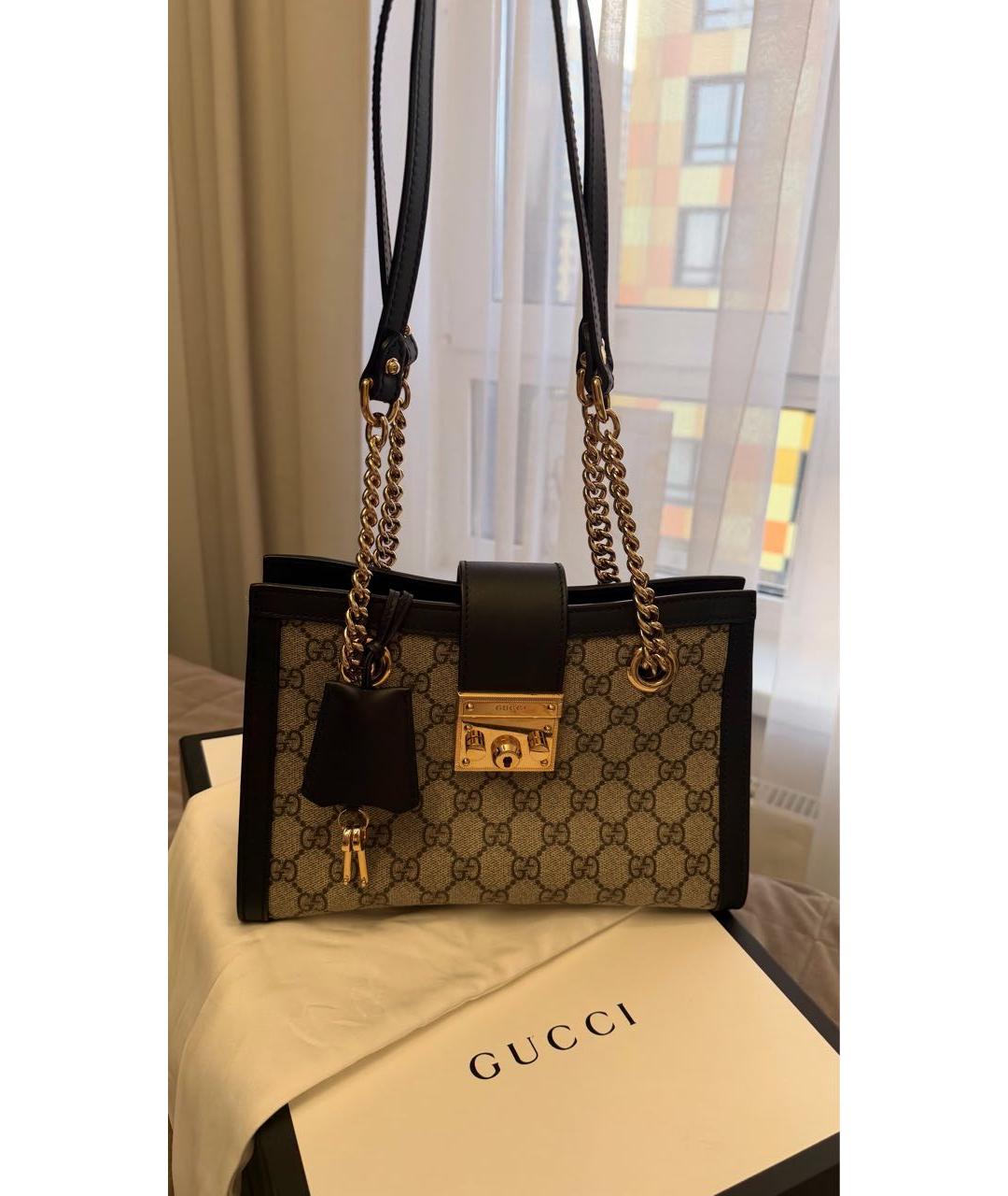GUCCI Бежевая сумка с короткими ручками из канвы, фото 2