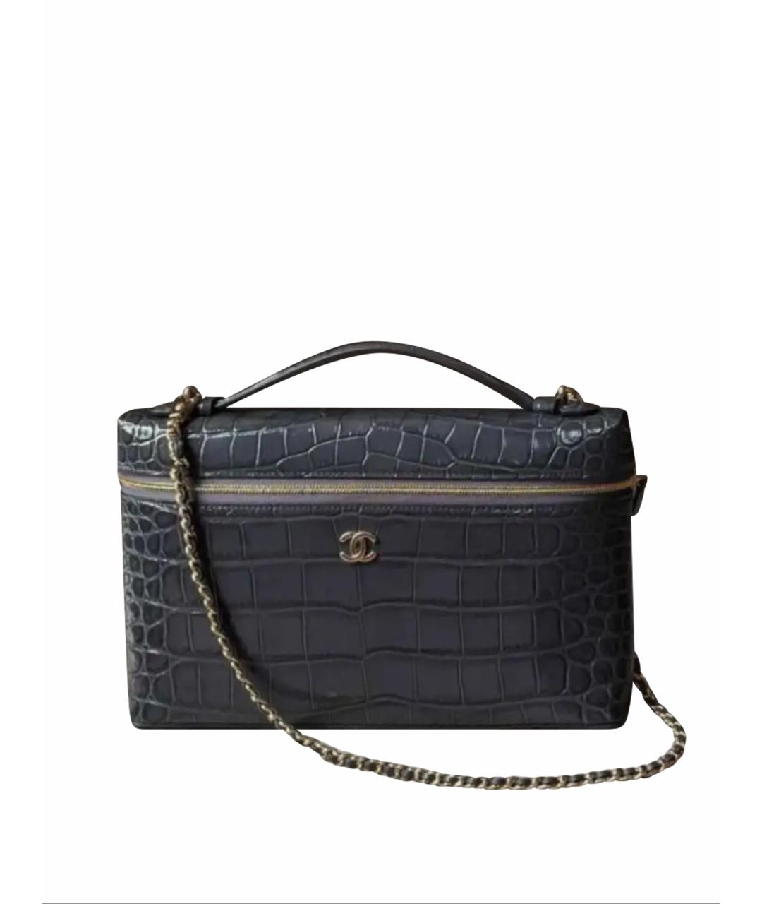 CHANEL Антрацитовая сумка с короткими ручками из лакированной кожи, фото 1