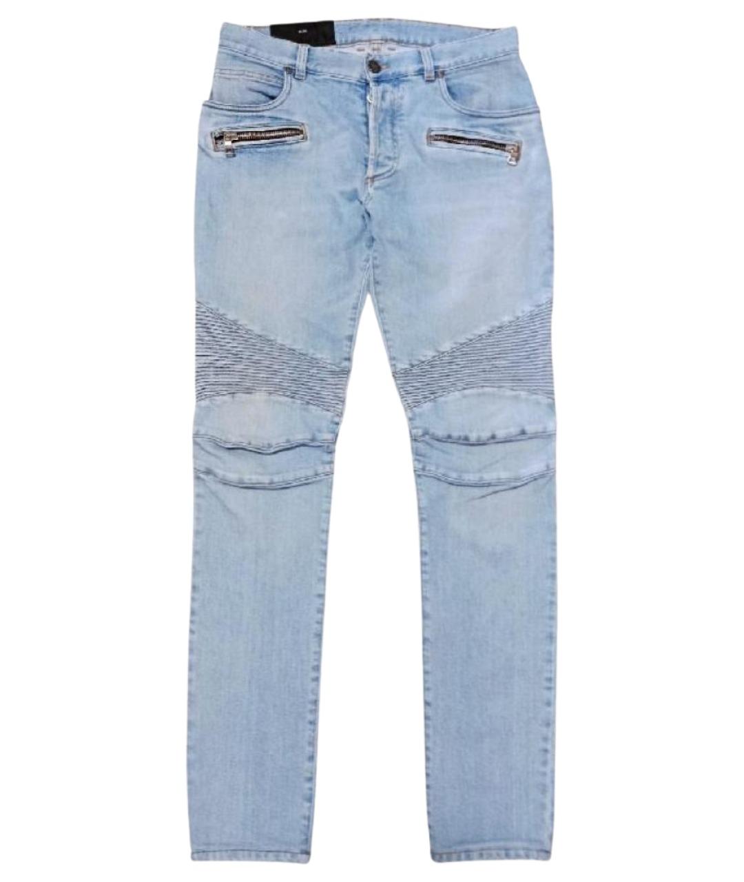 BALMAIN Голубые хлопко-эластановые джинсы скинни, фото 1