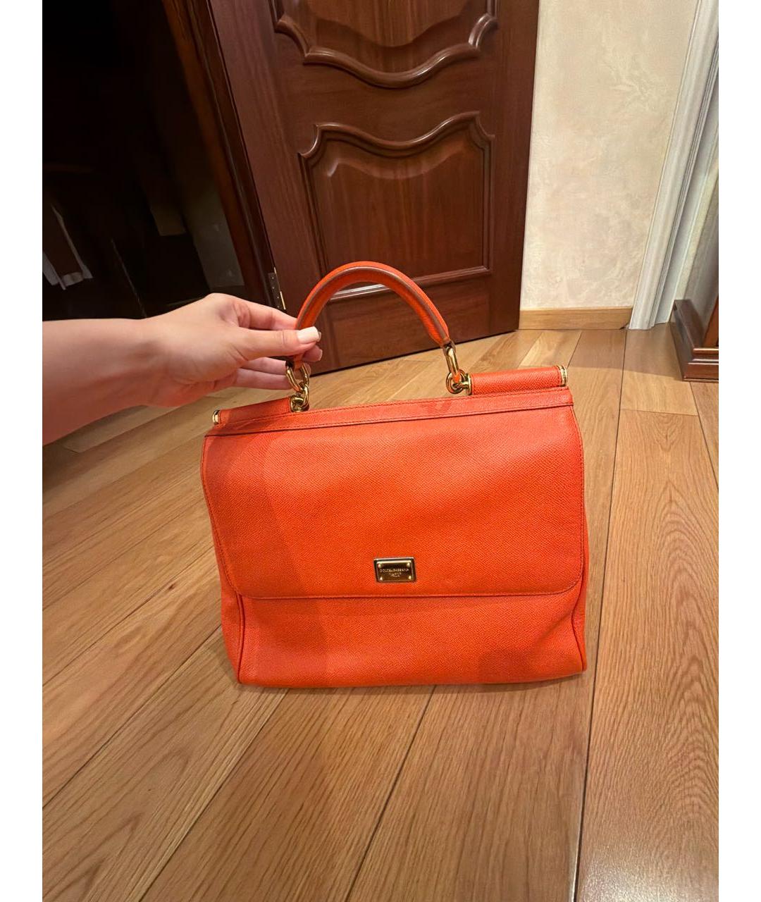 DOLCE&GABBANA Оранжевая кожаная сумка с короткими ручками, фото 5