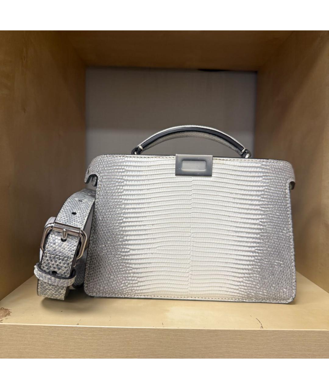 FENDI Серая сумка через плечо из кожи ящерицы, фото 8