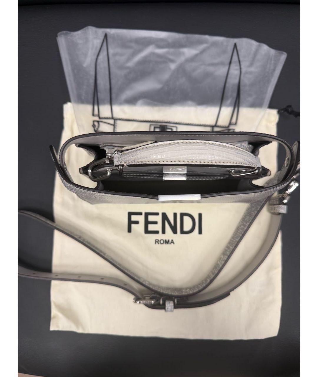 FENDI Серая сумка через плечо из кожи ящерицы, фото 4