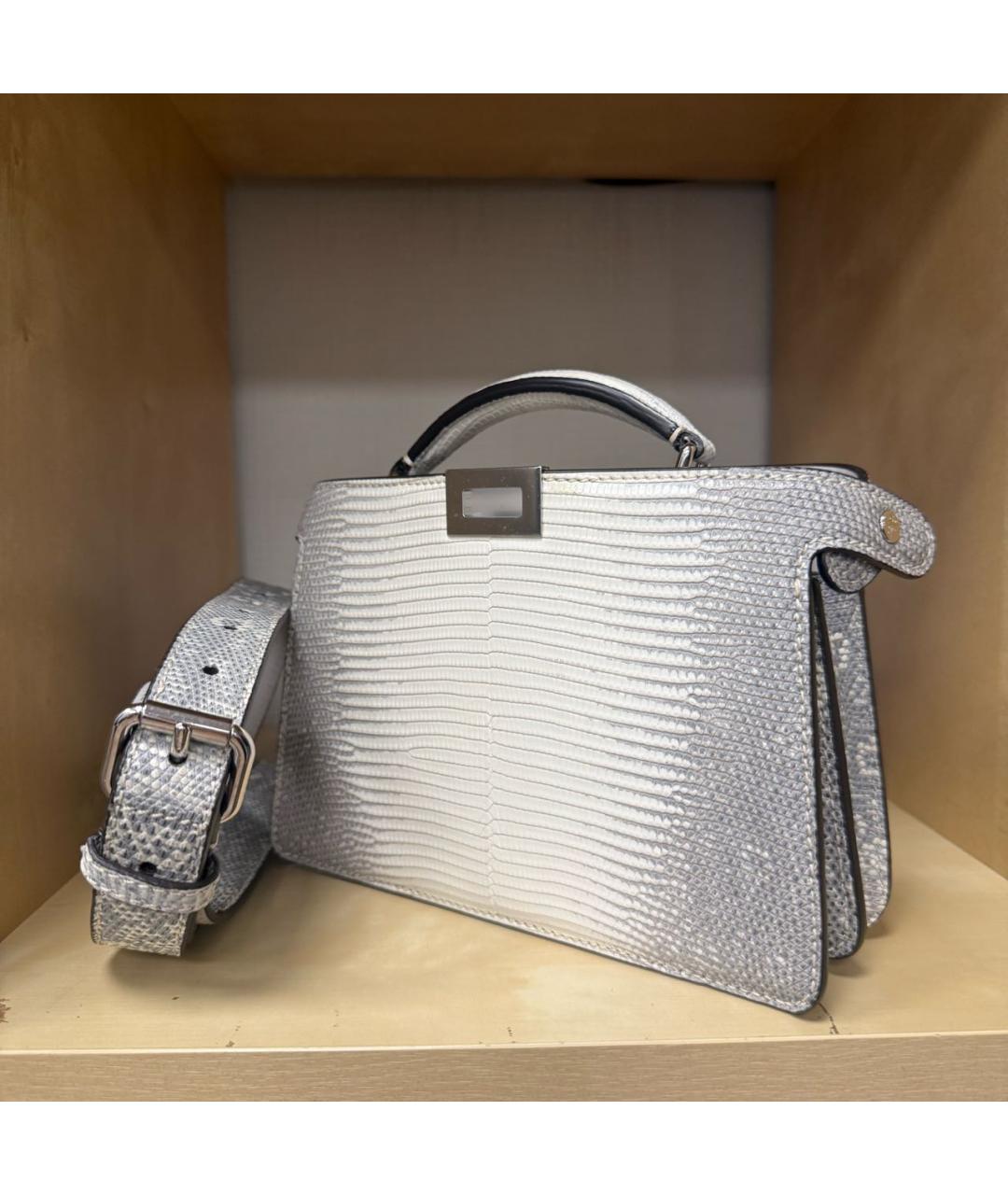 FENDI Серая сумка через плечо из кожи ящерицы, фото 2
