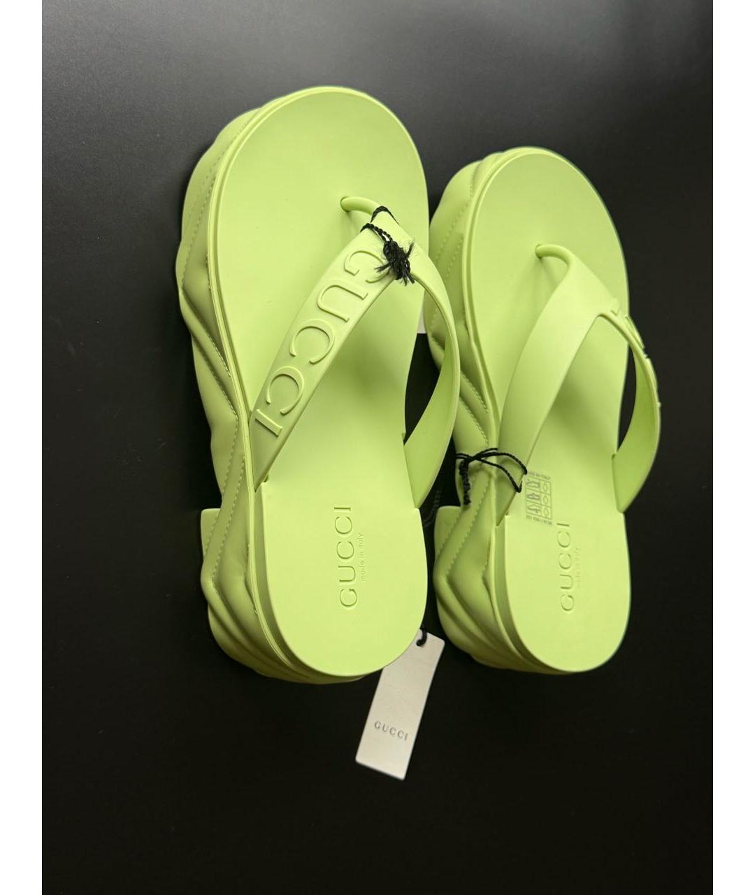 GUCCI Салатовые резиновые шлепанцы, фото 2