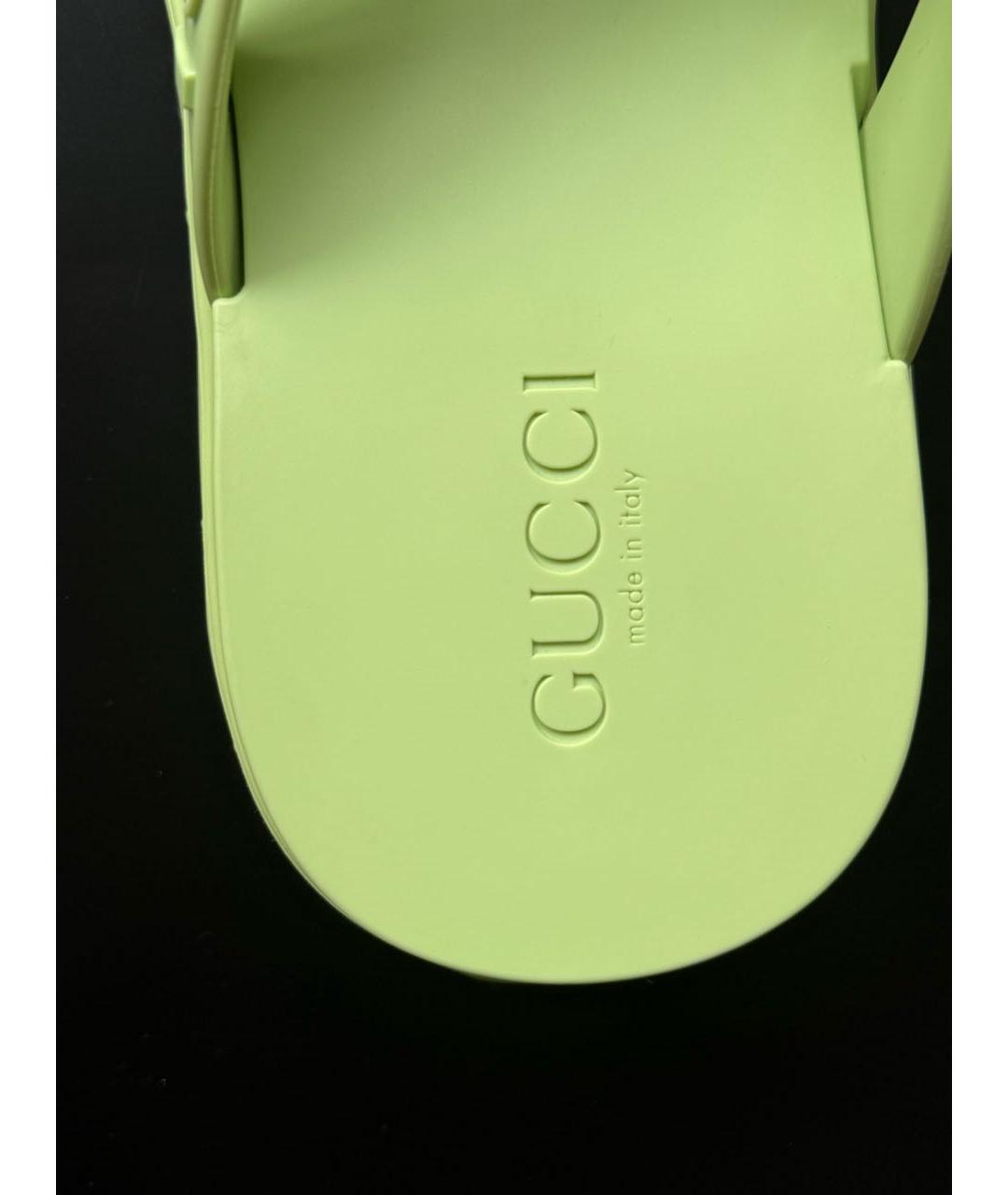 GUCCI Салатовые резиновые шлепанцы, фото 4