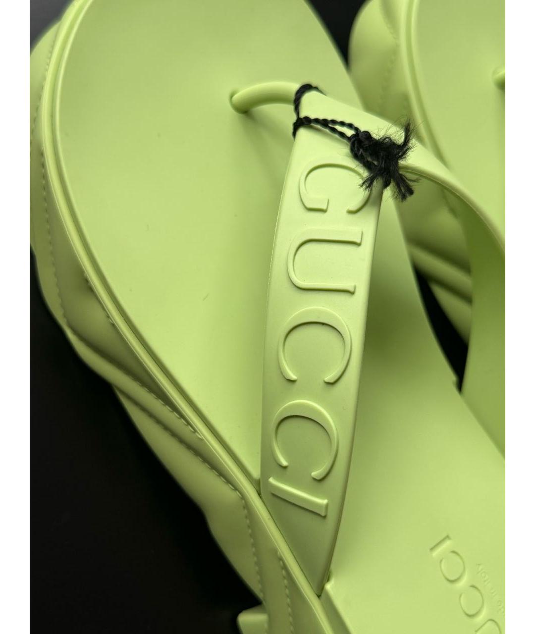GUCCI Салатовые резиновые шлепанцы, фото 5