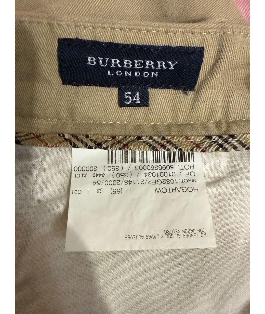 BURBERRY Бежевые хлопковые брюки чинос, фото 3