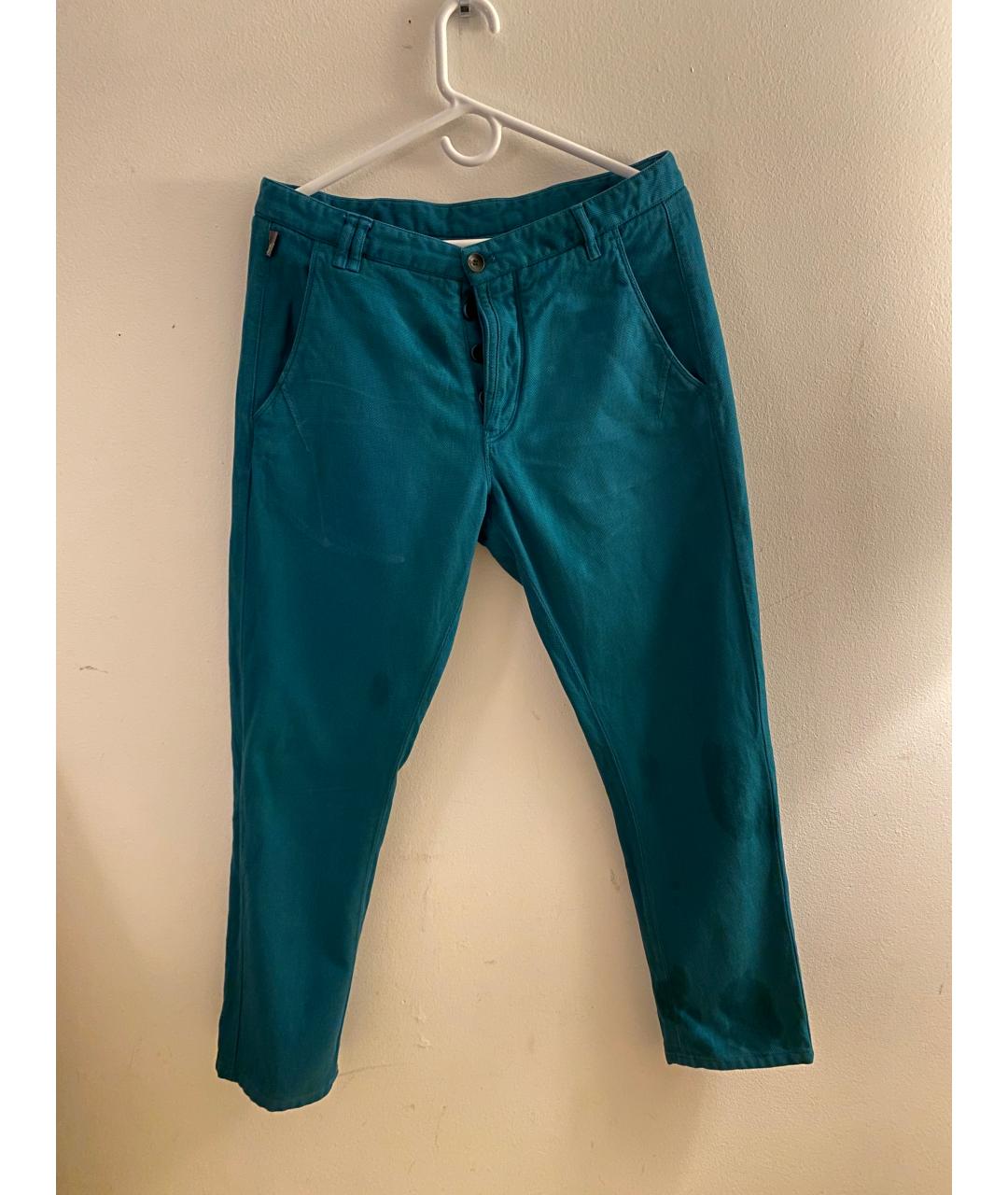 ARMANI COLLEZIONI Бирюзовые хлопковые прямые джинсы, фото 2