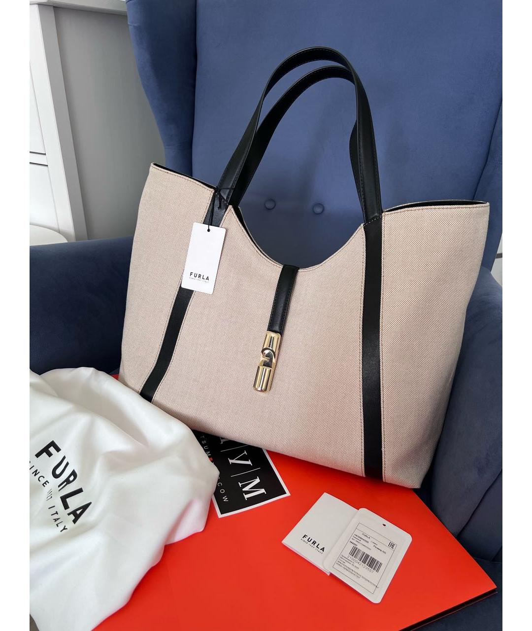 FURLA Бежевая хлопковая сумка тоут, фото 8