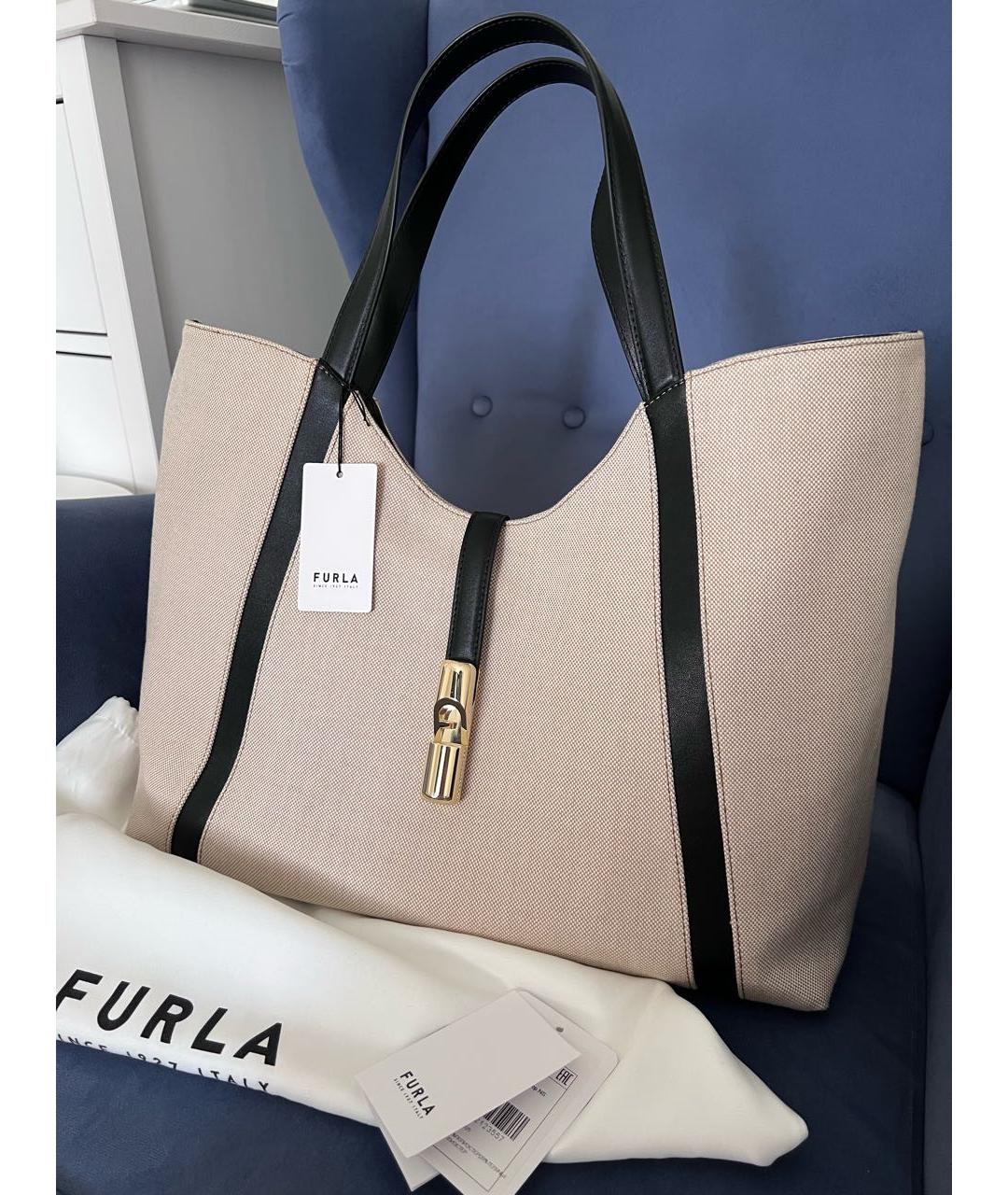 FURLA Бежевая хлопковая сумка тоут, фото 2